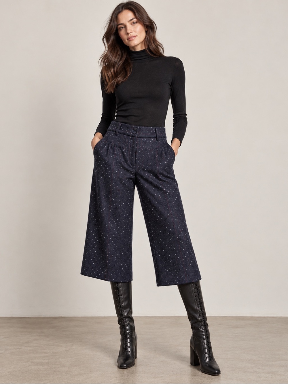 French Connection Y2K Cropped Wool Silk Trousers Size 4 Blue Red Stripe